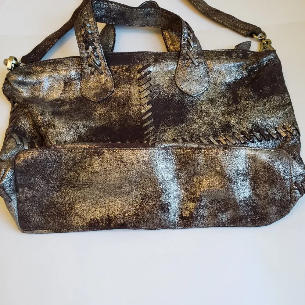 NWT SILVERADO SATCHEL, Vintage Metallic Leather with bold whipstitch detailing. - Picture 12 of 17